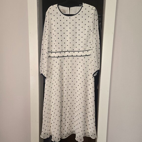 Hobbs White & Navy Polka Dot Dress (US 14) - Picture 1 of 13